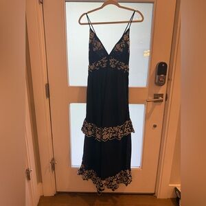 Abercrombie & Fitch Black Tiered Ruffled Maxi Dress with embroidered Accents